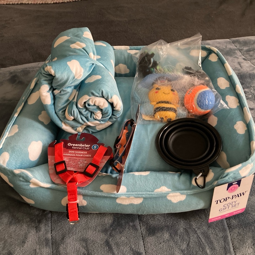 Top Paw Blue & White Cloud Pet Bed Gift Set with Accessories